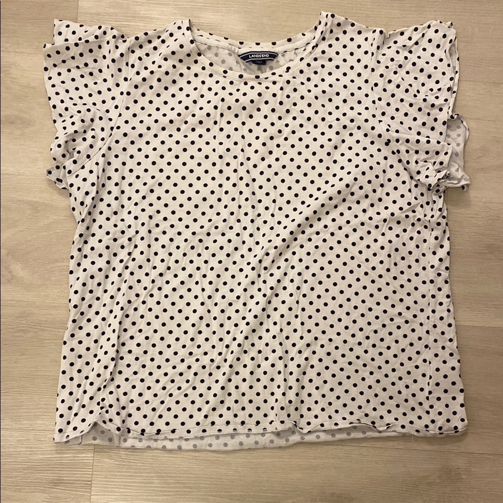 Lands End 1x Polka Dot Ruffle Sleeve Top